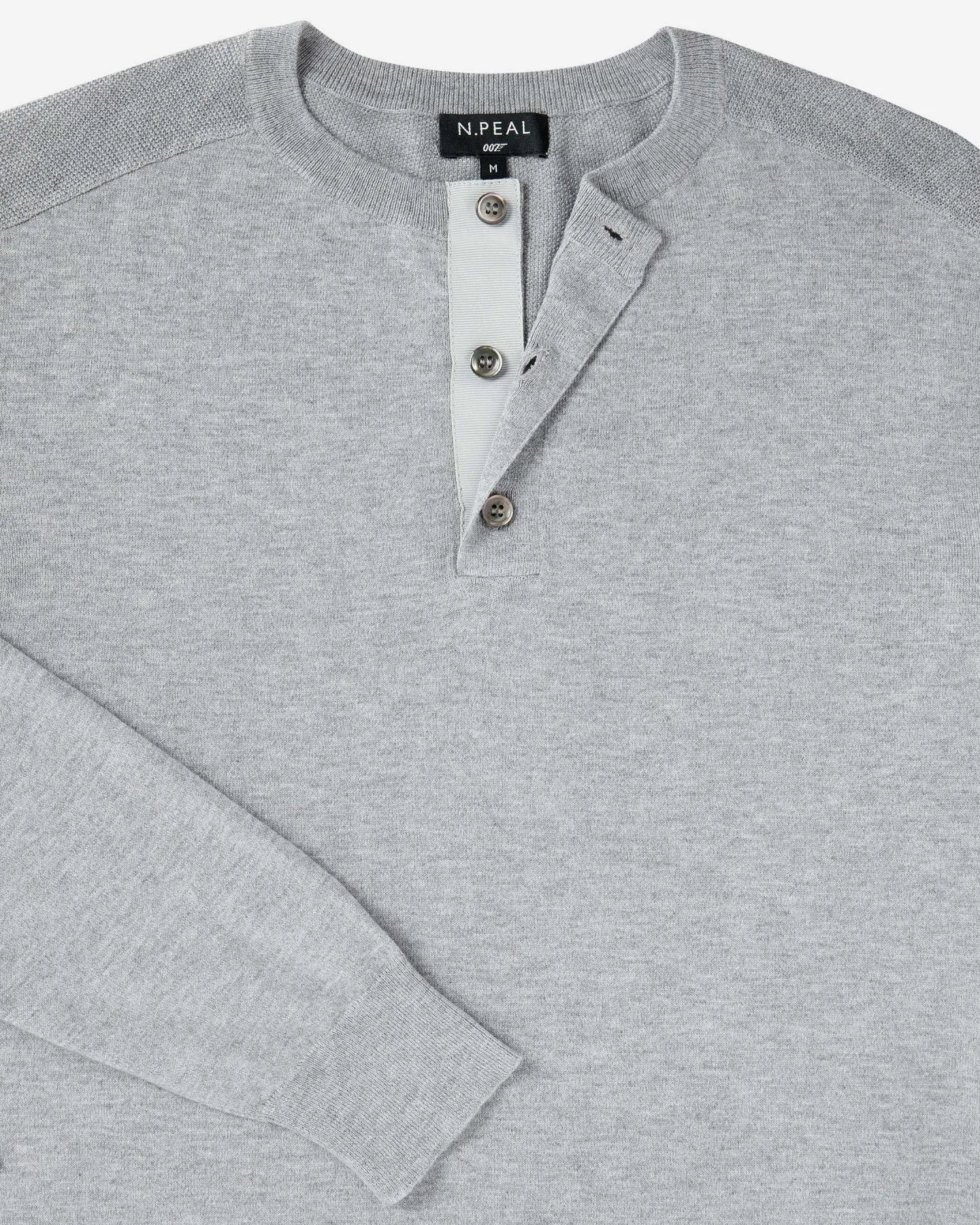 007 Round Neck Cotton Cashmere Henley Light Grey