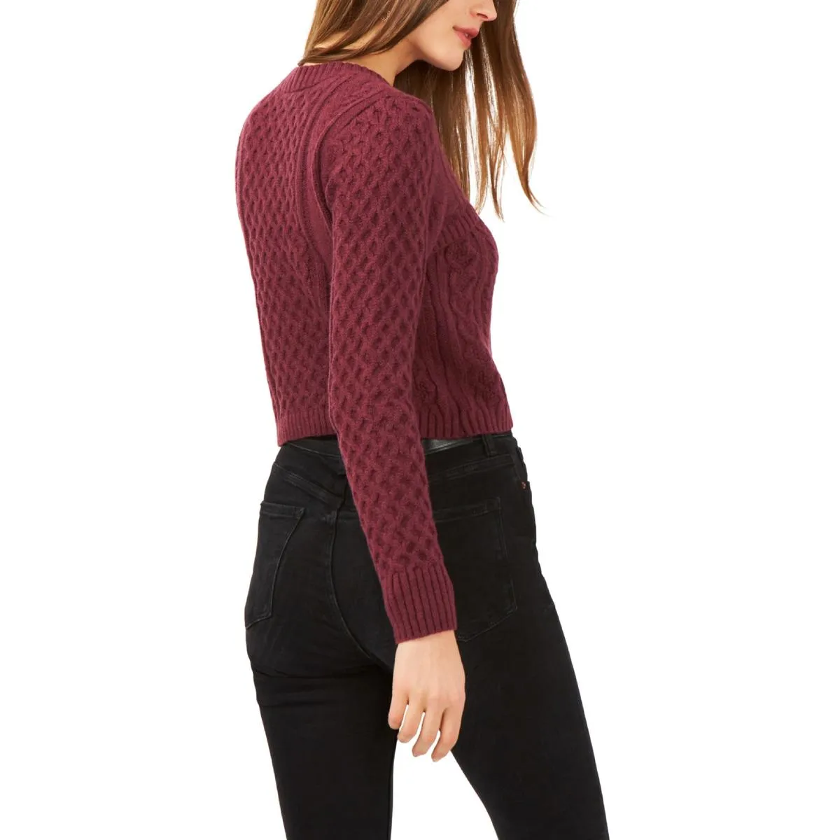 1.State Womens Crewneck Ribbed Trim Pullover Sweater