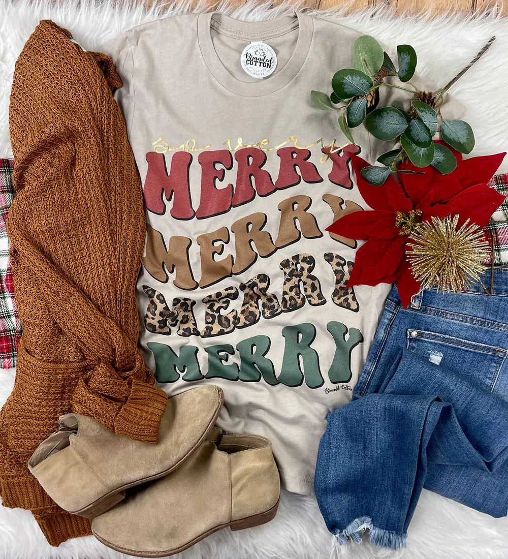 {ABSOLUTELY, POSITIVELY, SO VERY MERRY} Leopard   FOIL Tan Crew Neck Tee