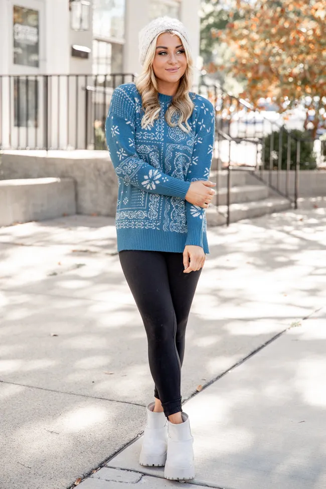 All At Once Blue Paisley Print Sweater FINAL SALE