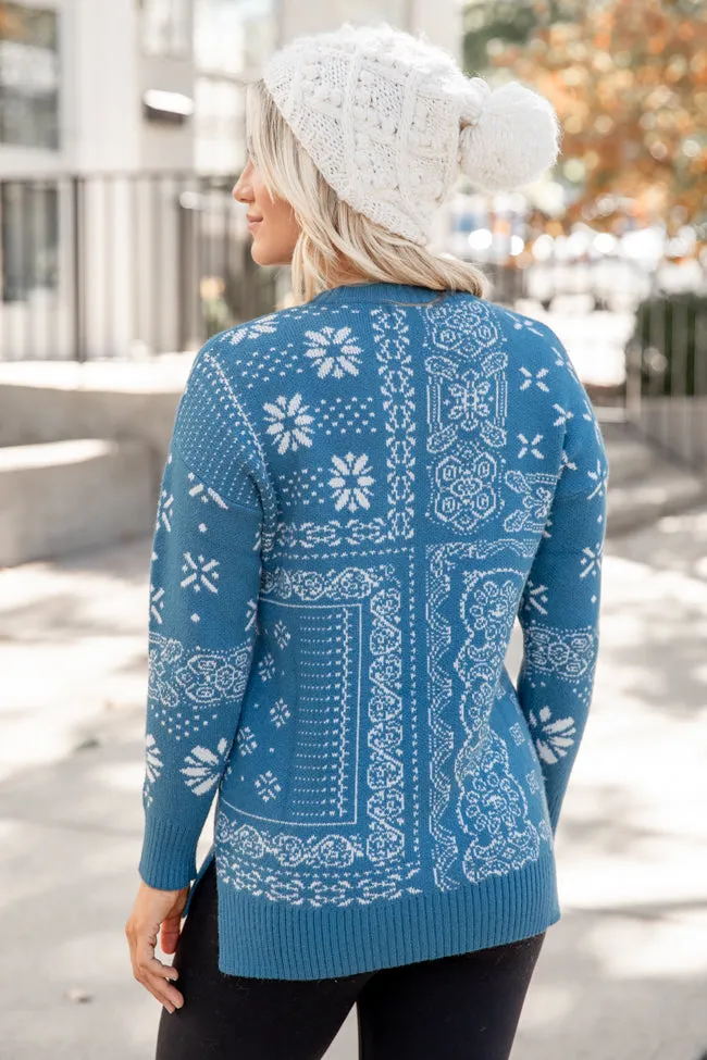 All At Once Blue Paisley Print Sweater FINAL SALE