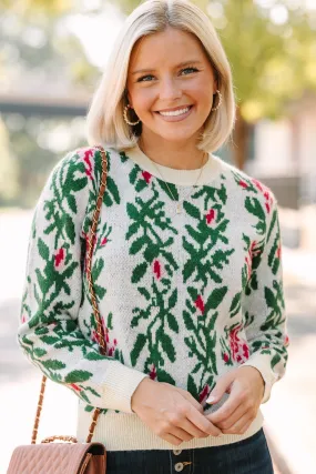 All Figured Out Cream White Floral Sweater