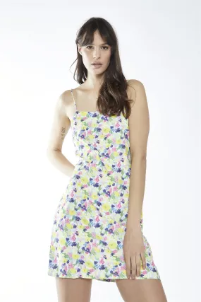 Bright-Watercolour Floral Strappy Mini-Dress