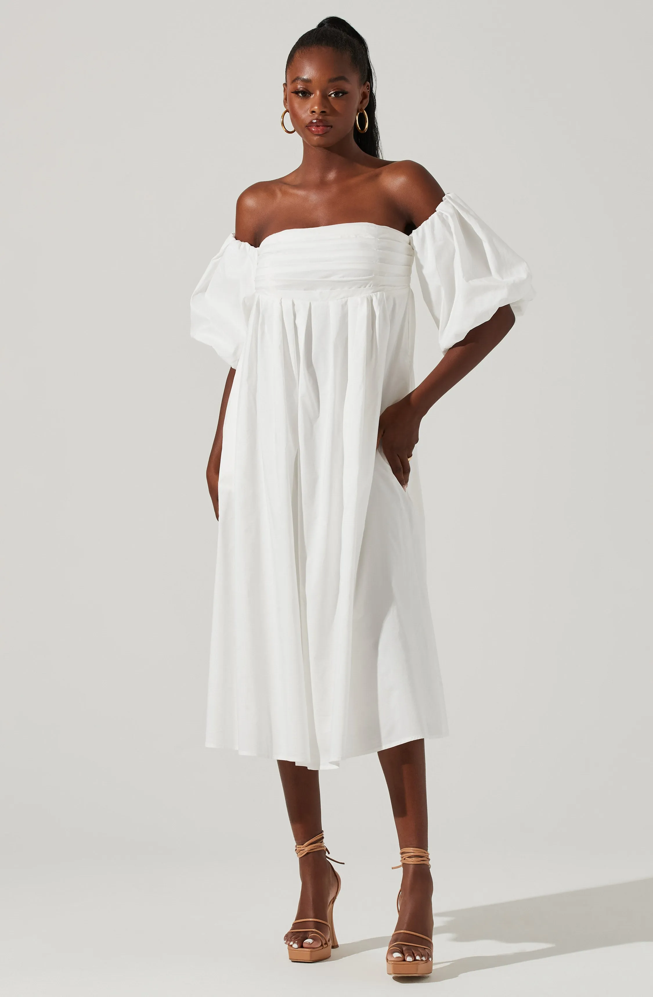 Carlin Off Shoulder Puff Sleeve Midi Dress