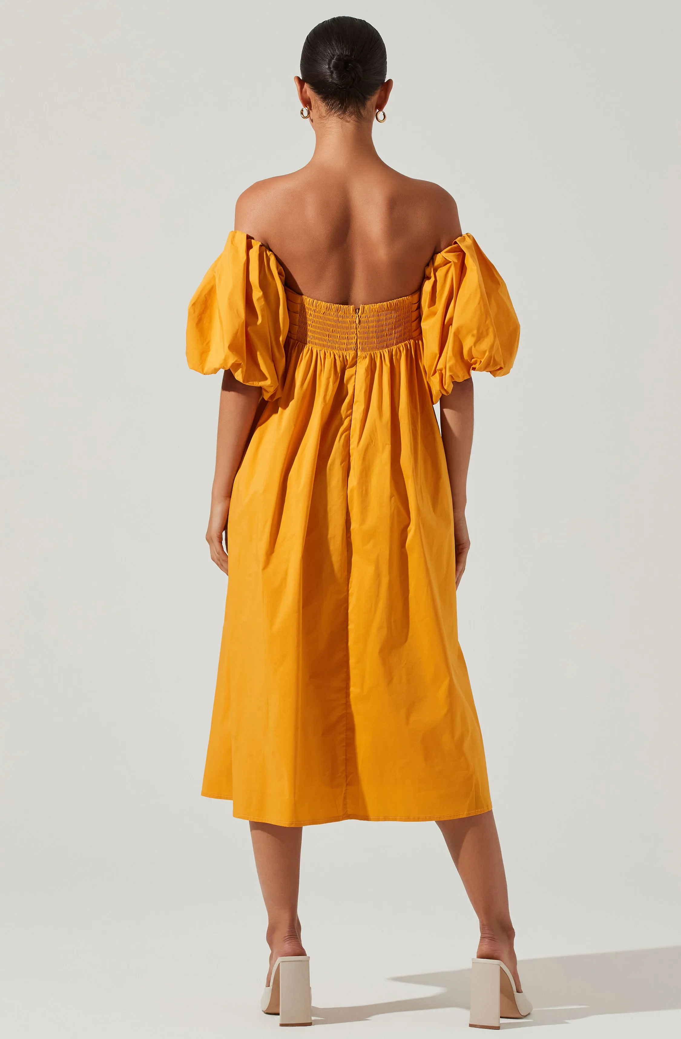 Carlin Off Shoulder Puff Sleeve Midi Dress