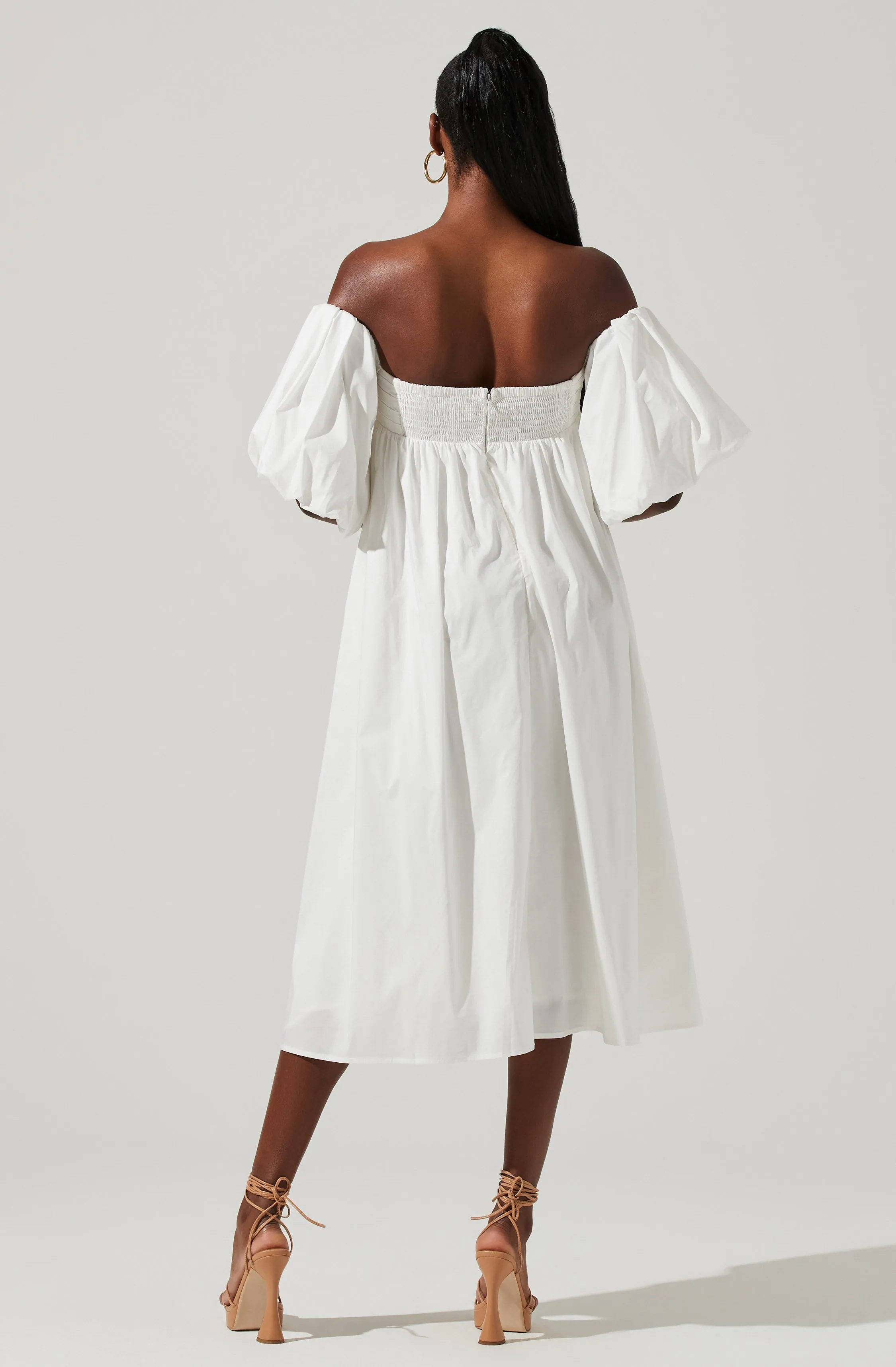 Carlin Off Shoulder Puff Sleeve Midi Dress