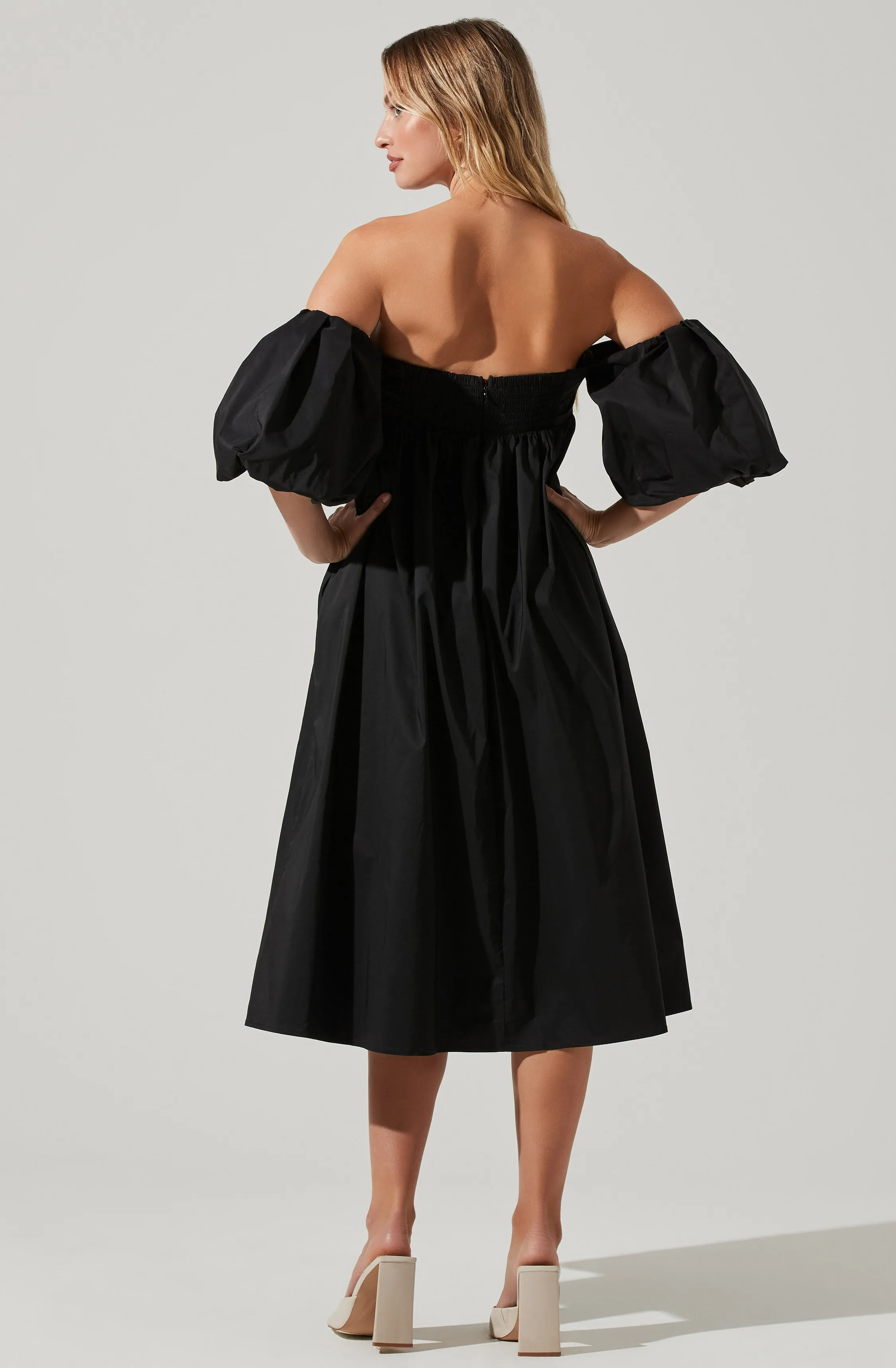 Carlin Off Shoulder Puff Sleeve Midi Dress