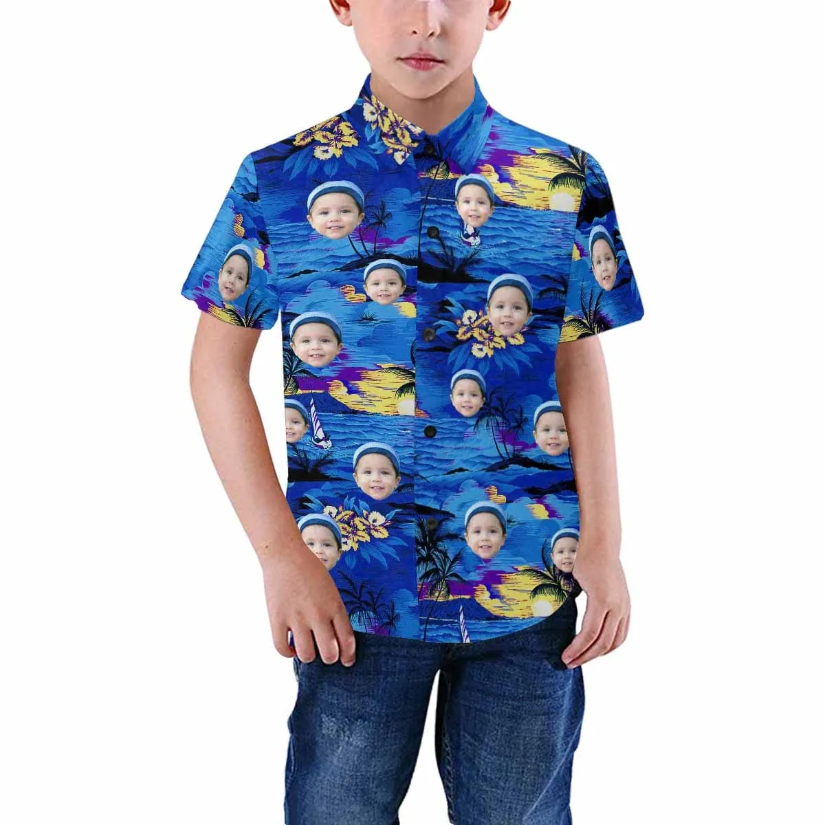 Custom Face Sunset Ocean Teenage Hawaiian Shirt