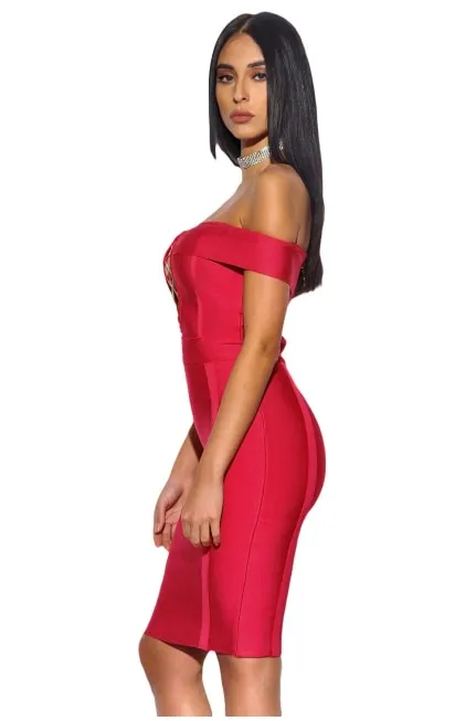 Daring Red Criss Cross Strapless Bandage Dress