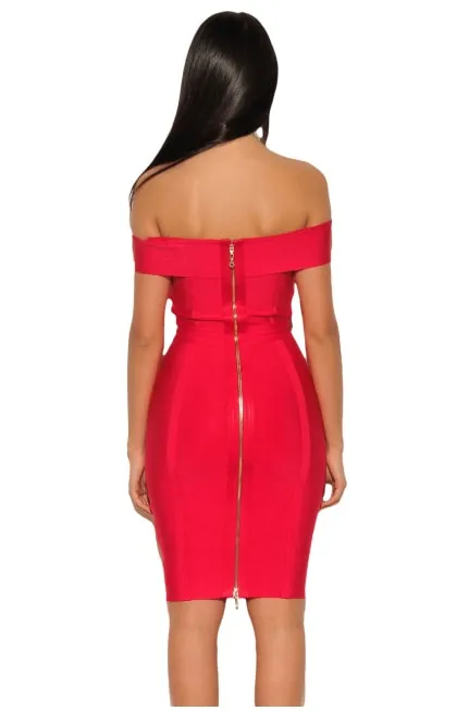 Daring Red Criss Cross Strapless Bandage Dress