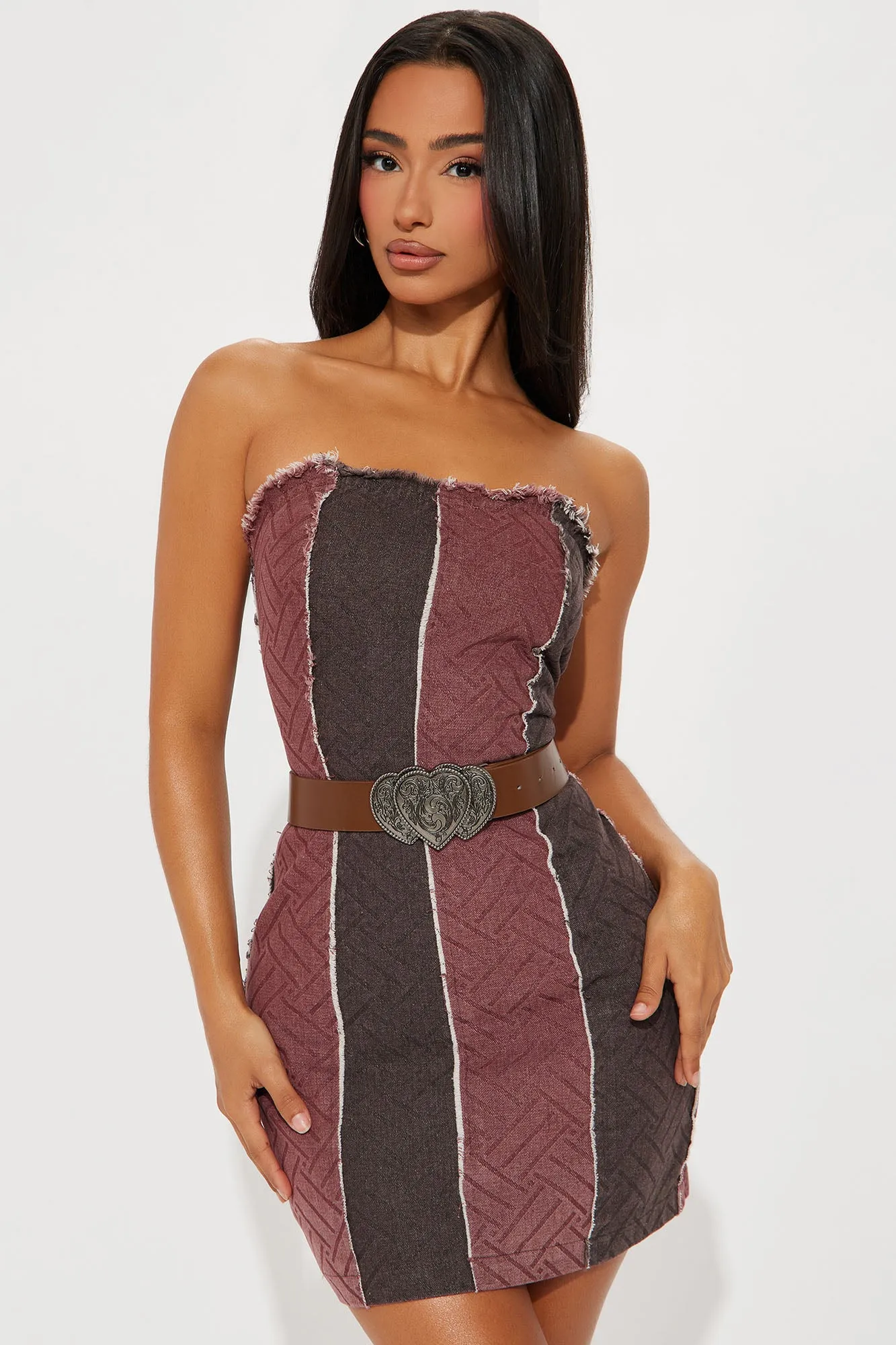 Denim Dame Micro Mini Dress - Brown/combo