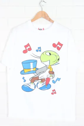 DISNEY Jiminy Cricket "Give A Little Whistle" Pinocchio Front Back T-Shirt USA Made (L)