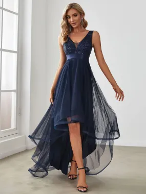 High-Low Tulle Sequin Detail Formal Dress