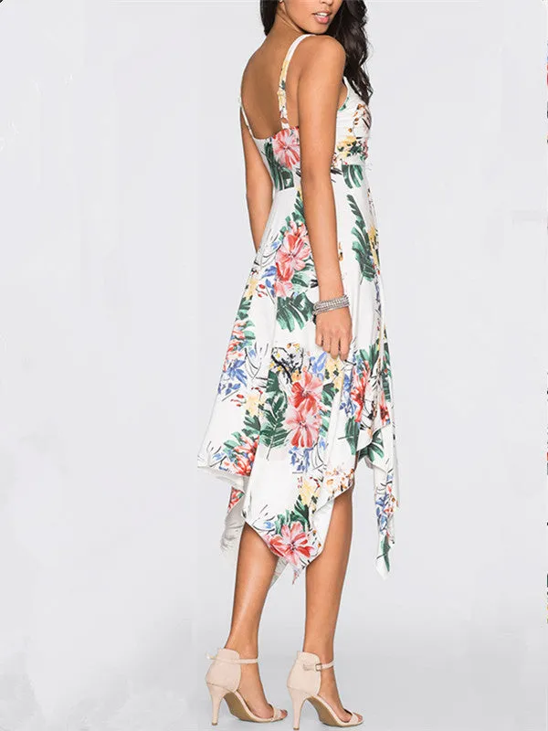 Irregular Sleeveless Harness Printed Dress