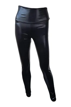 JNT WORLD Black Wet Look High Waist Leggings (M)