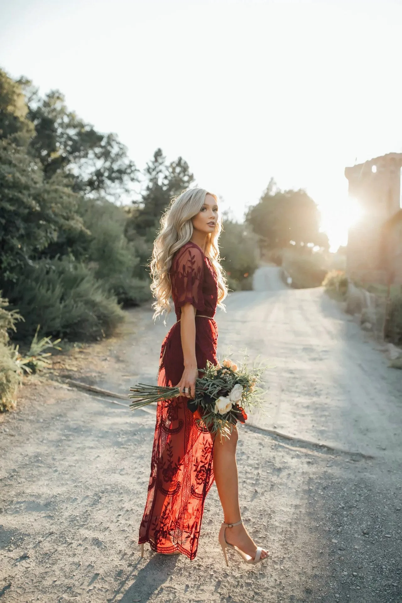 Lace See-Through Slit Maxi Dress