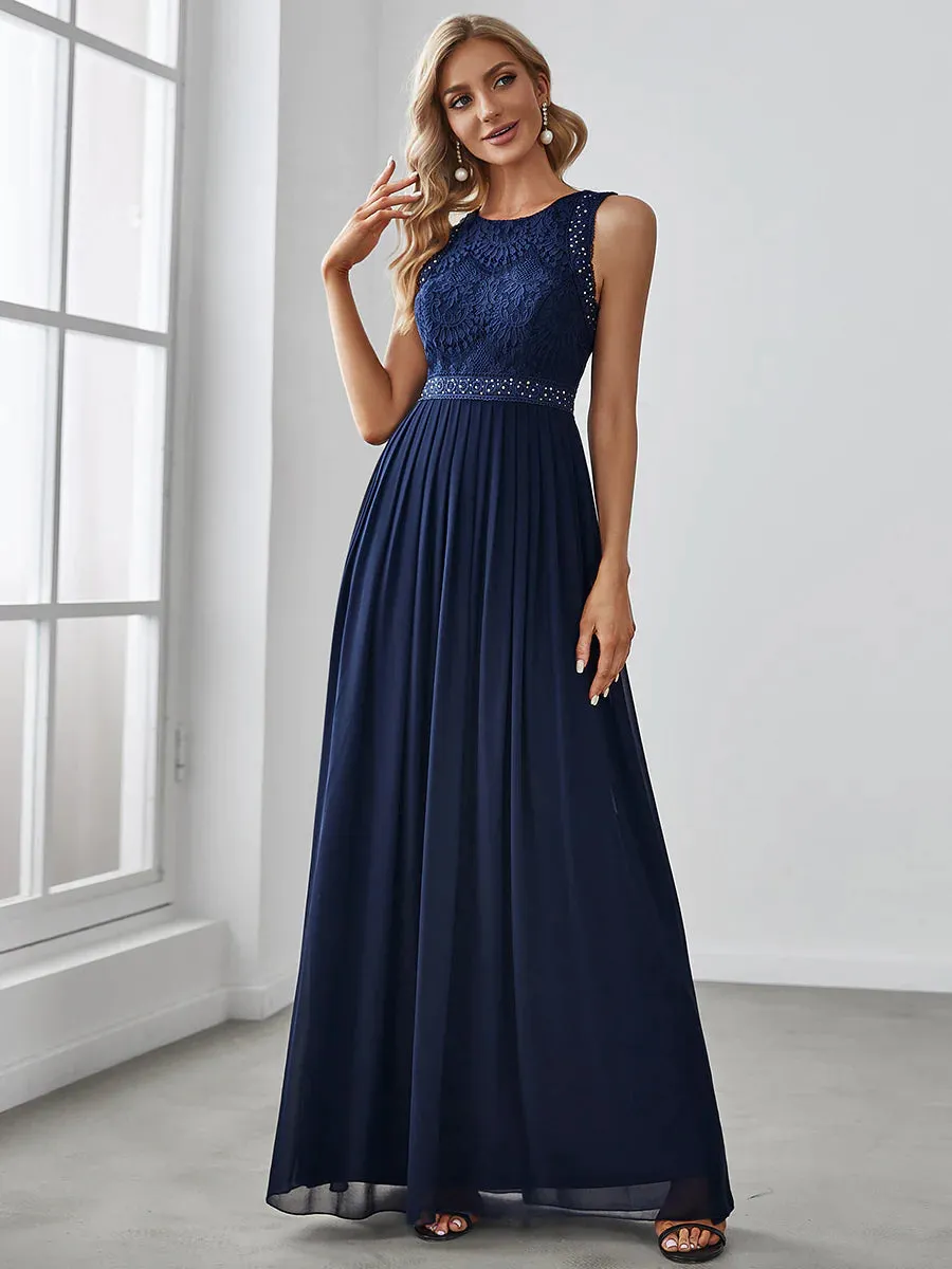 Lace Top High-Neck Flowy Evening Dress