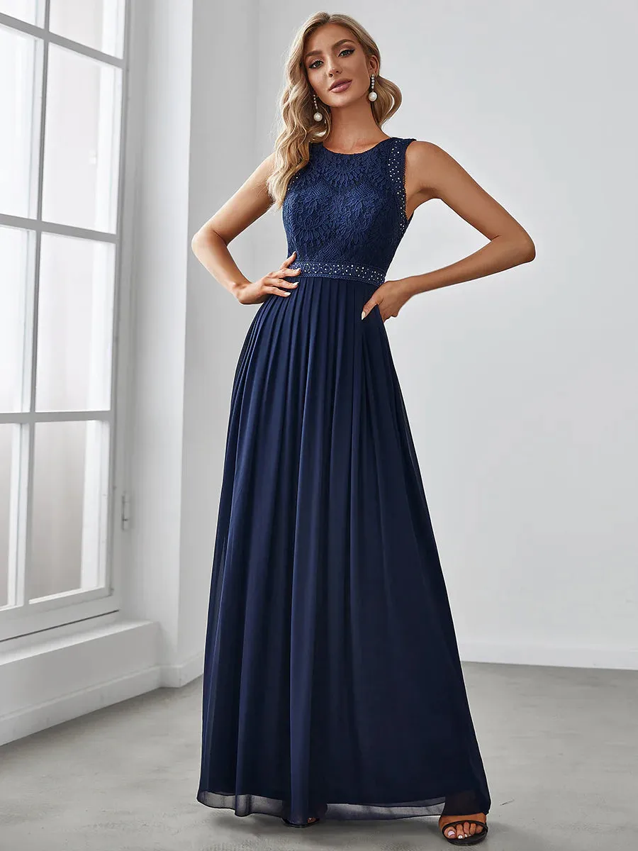 Lace Top High-Neck Flowy Evening Dress