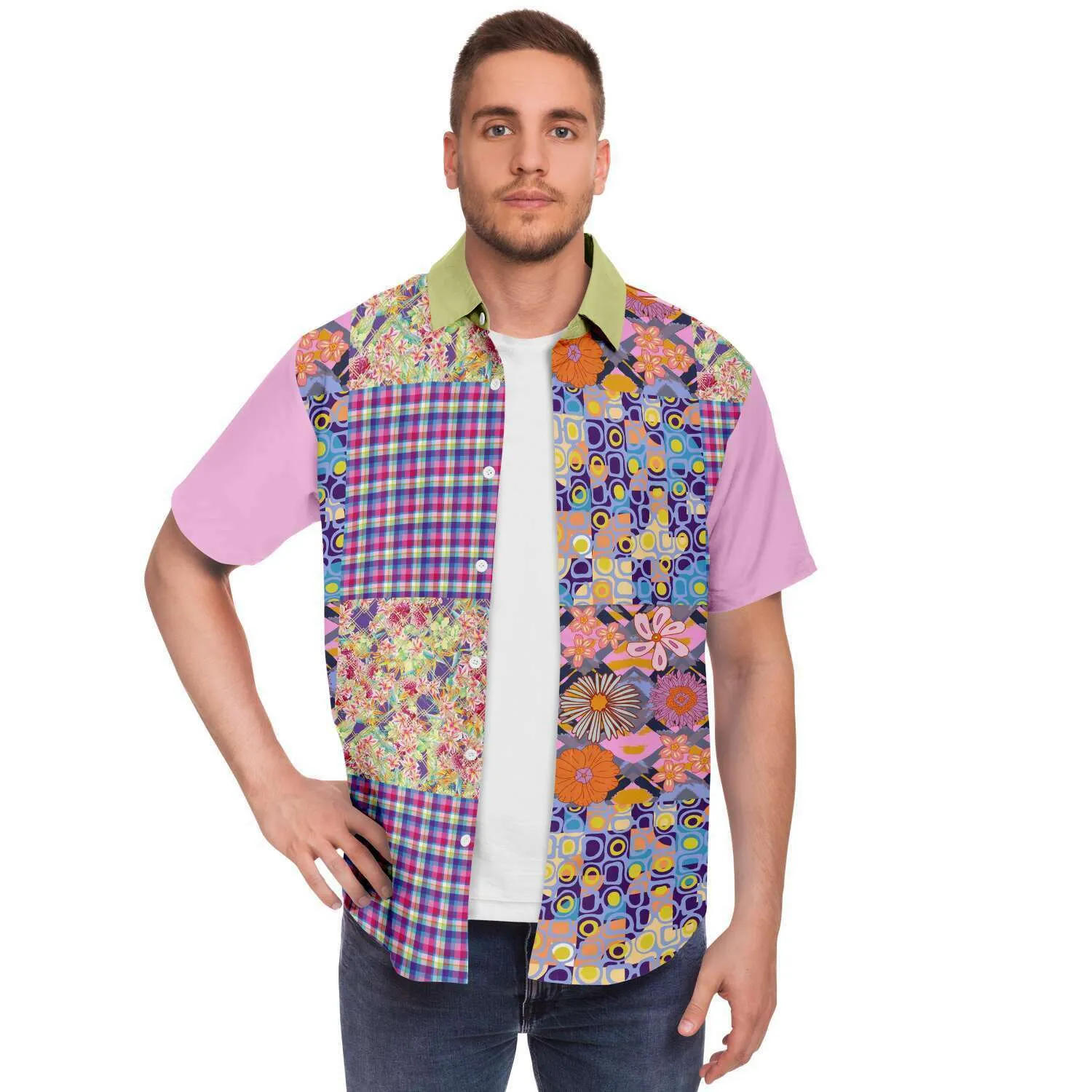 Mercury Retrograde Patchwork Plaid Button Down Shirt