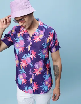 Navy Floral Printed Casual Shirt