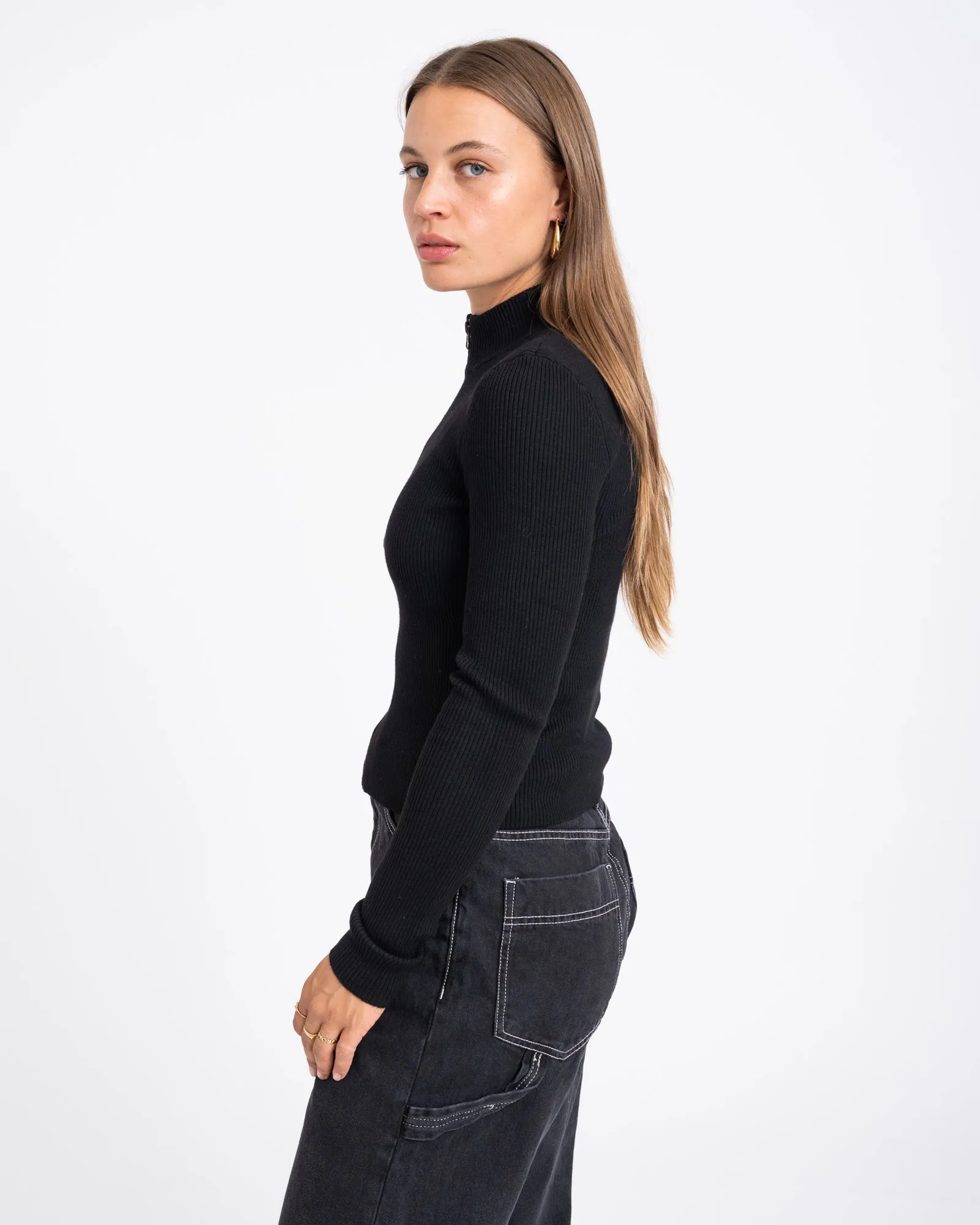 Piper High Neck Zip Knit Black