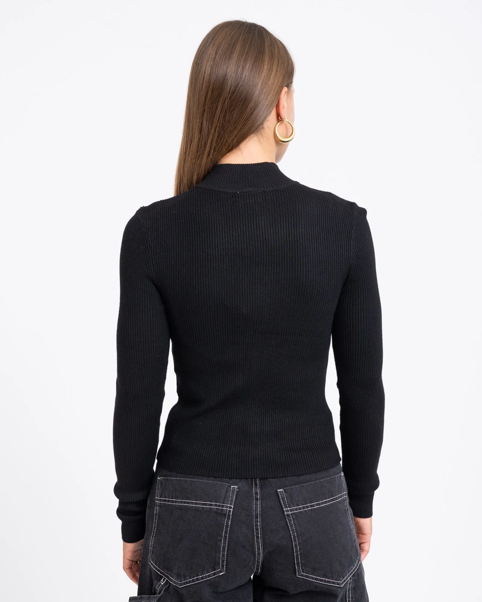 Piper High Neck Zip Knit Black