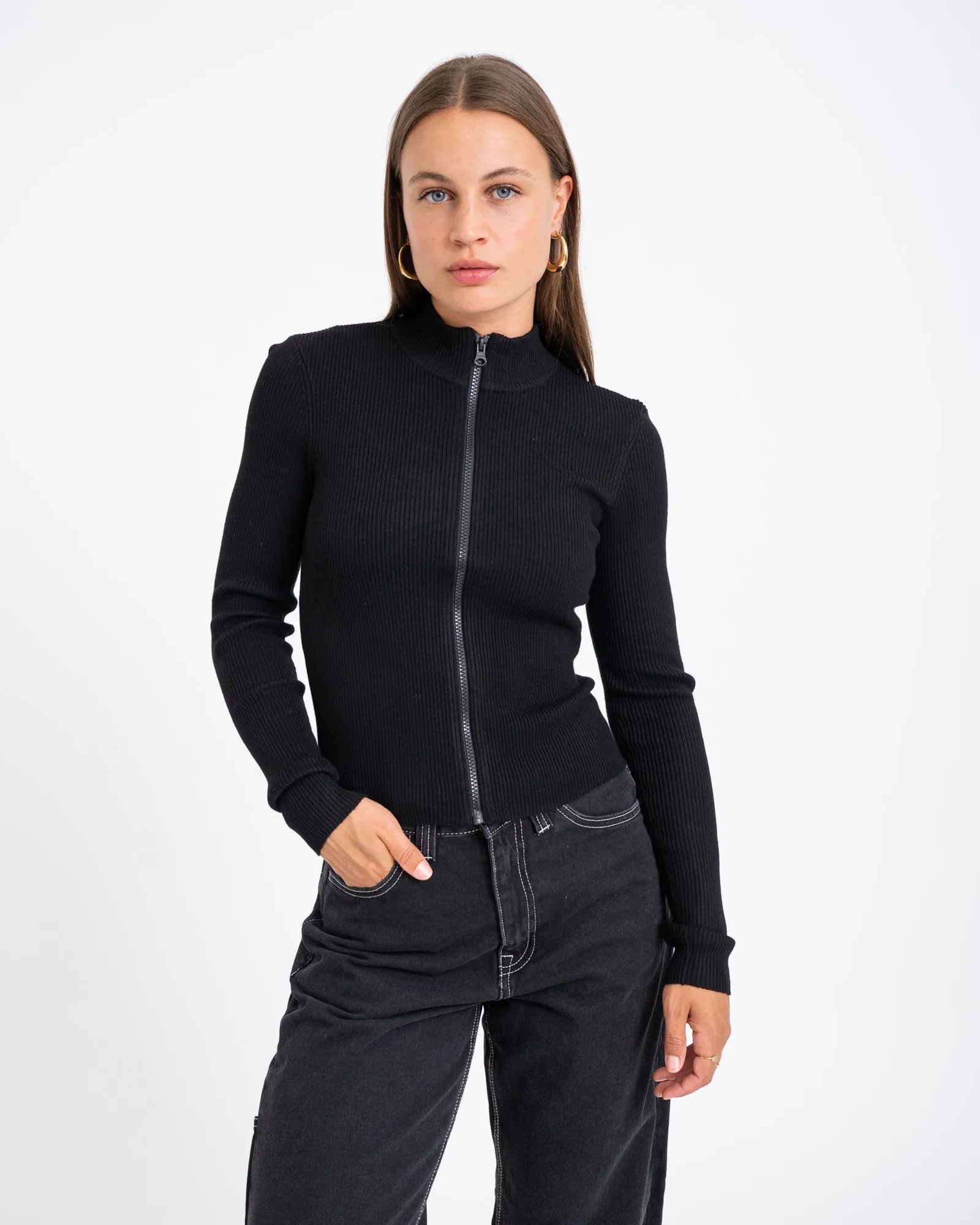 Piper High Neck Zip Knit Black