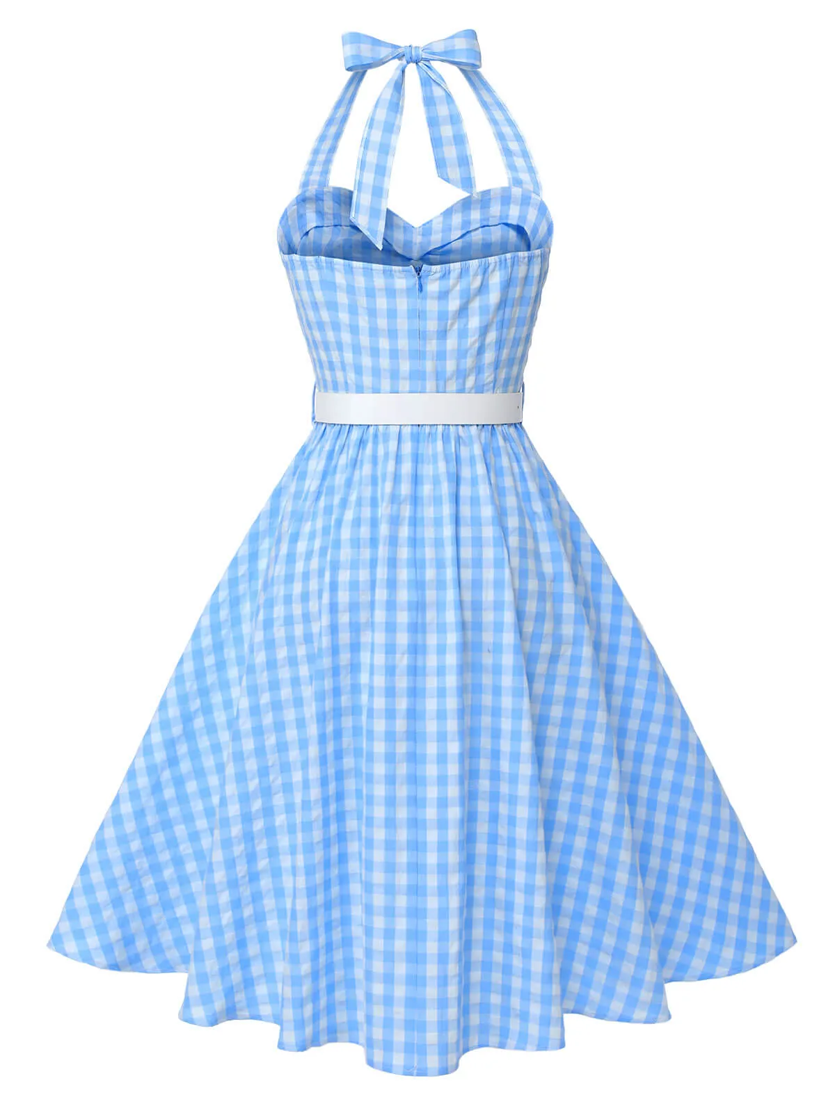 [Pre-Sale] Light Blue 1950s Plaid Halter Swing Dress