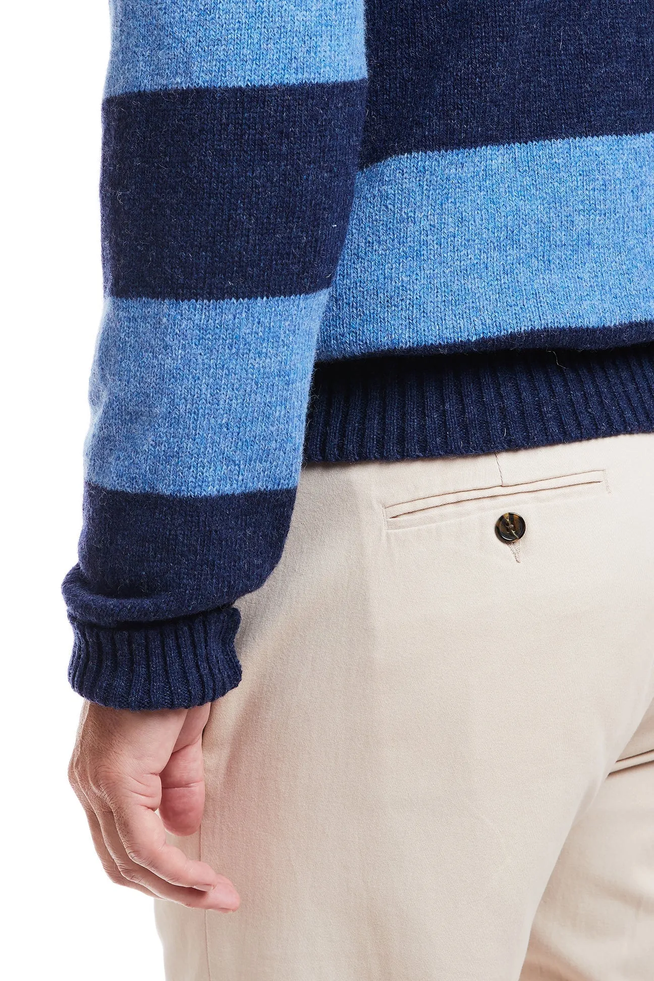 Shetland Crewneck Sweater Navy & Denim Rep Stripe