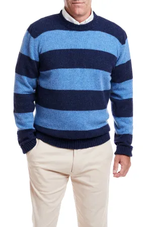 Shetland Crewneck Sweater Navy & Denim Rep Stripe