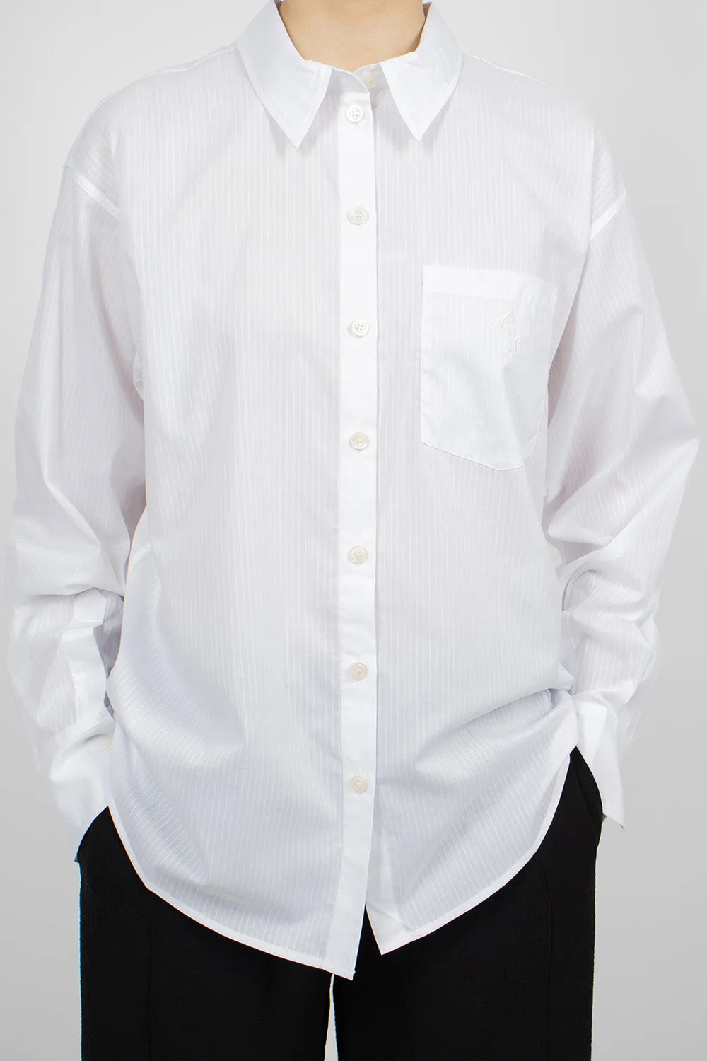 Striped Button-Up Shirt White