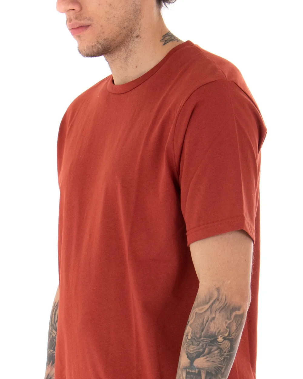 T-shirt Uomo Basic Tinta Unita Mattone Manica Corta Girocollo Casual GIOSAL-TS2909A