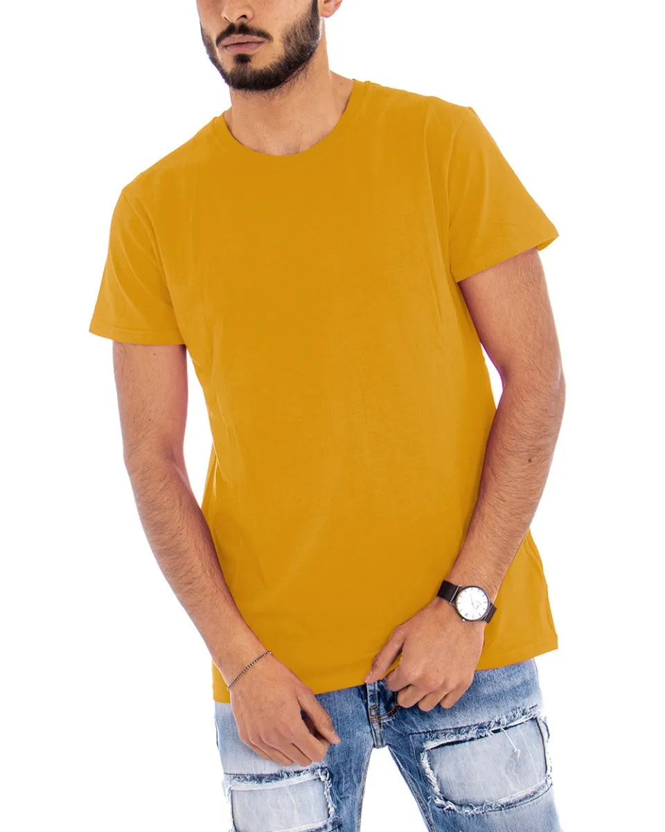 T-shirt Uomo Manica Corta Tinta Unita Senape Girocollo Basic Casual GIOSAL