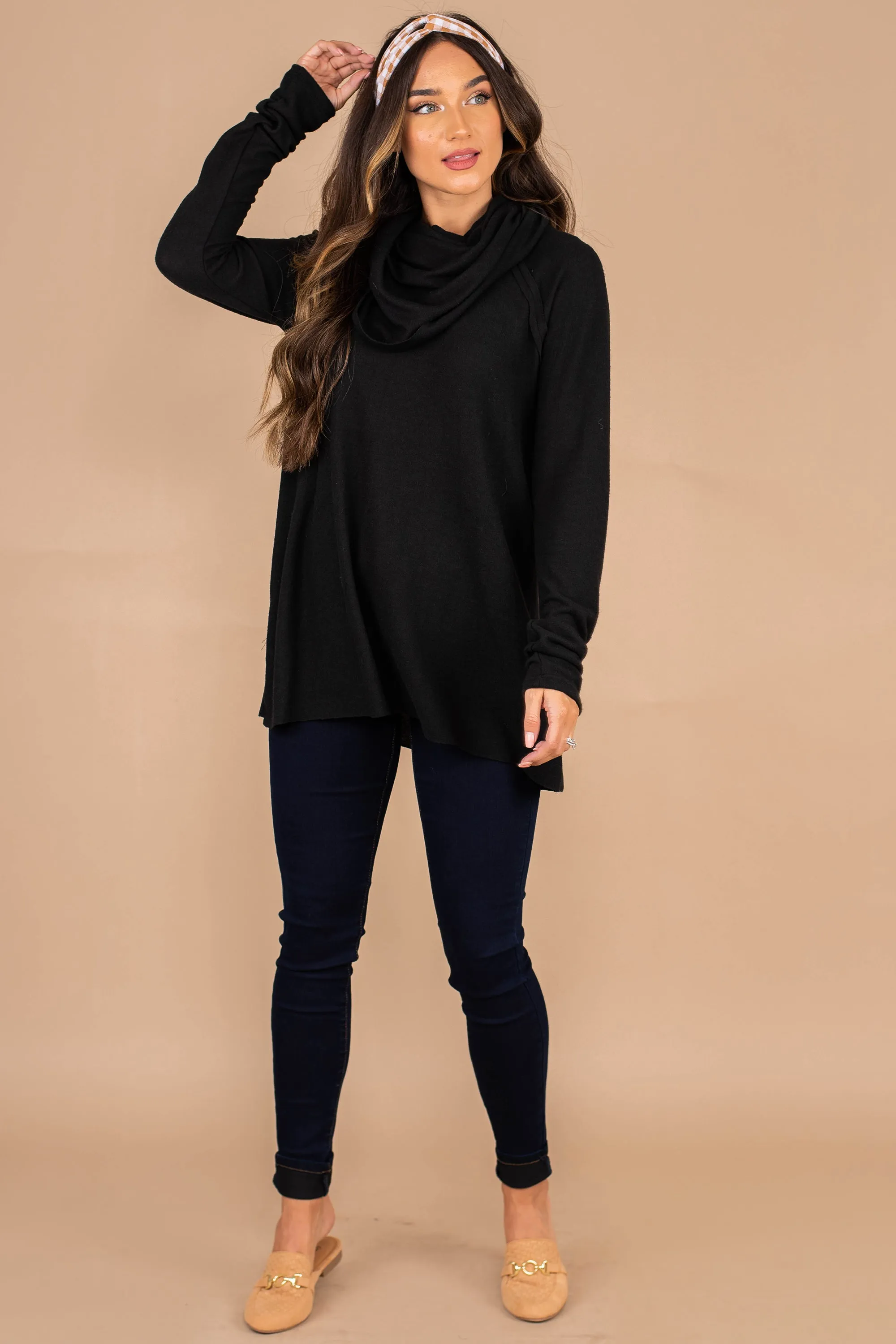 The One You Want Black Cowl Neck Sweater