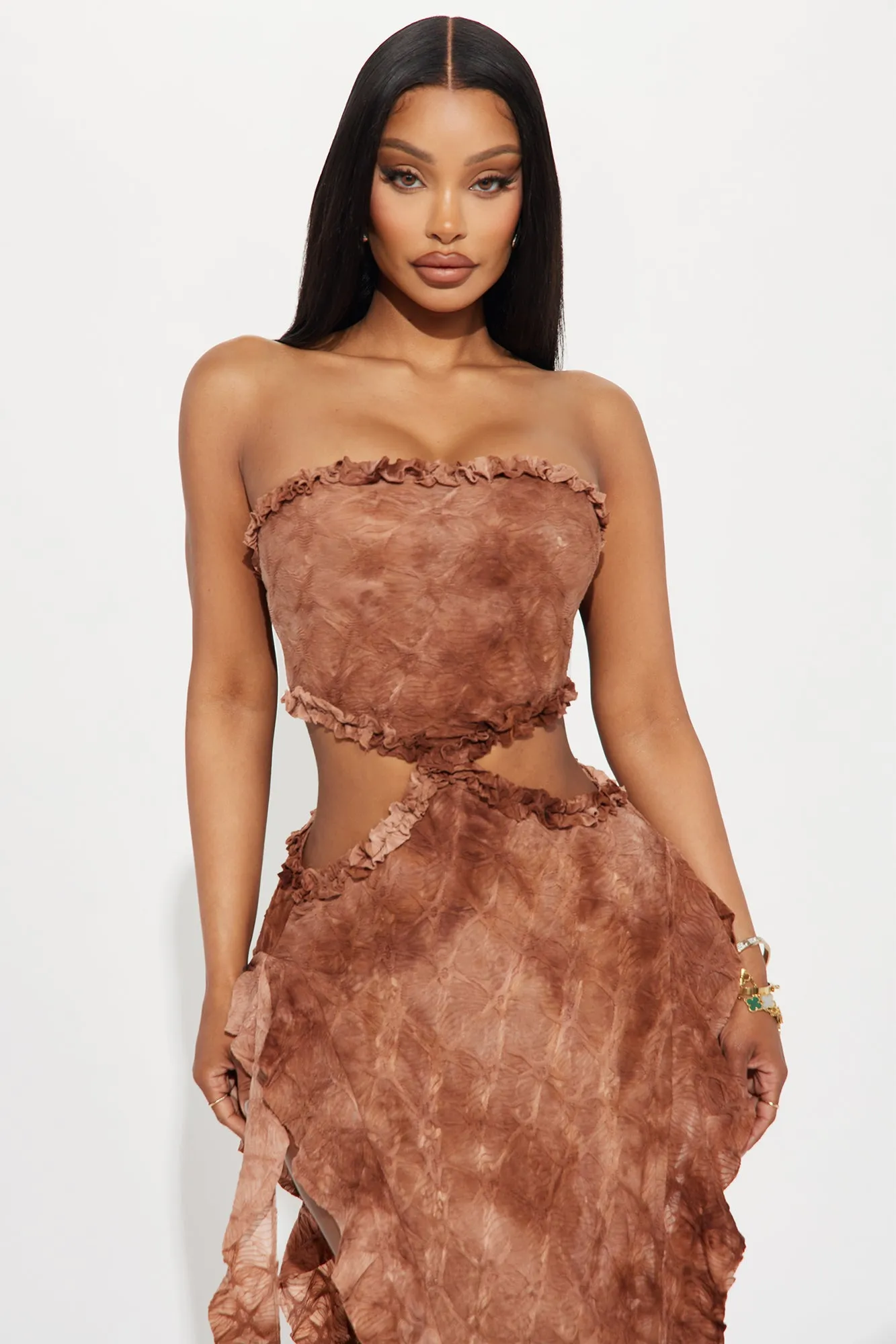 Washed Up Textured Maxi Dress - Mocha